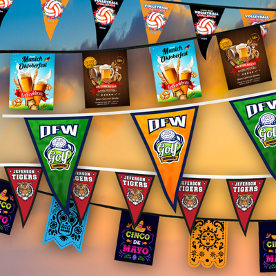 30' Pennant String. Full Color Imprint. Single Sided with Triangles